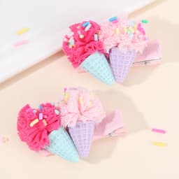 2Pcs Ice Cream Cone Hair Clips Sweet Pink Simulated Ice Cream Hairpins For Baby Girls Children Cute Headdress Hair Accessories