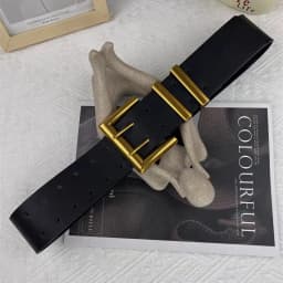 5.8cm Ultra Wide Belts for Woman Heavy Black PU Band Gold Color Buckle Belts Apparel Accessories