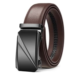 3.5cm Width High Quality Genuine Leather Men's Business Belt Metal Automatic Buckle Ratchet Black Brown