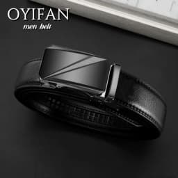 3.5cm Width High Quality Genuine Leather Men's Business Belt Metal Automatic Buckle Ratchet Black Brown