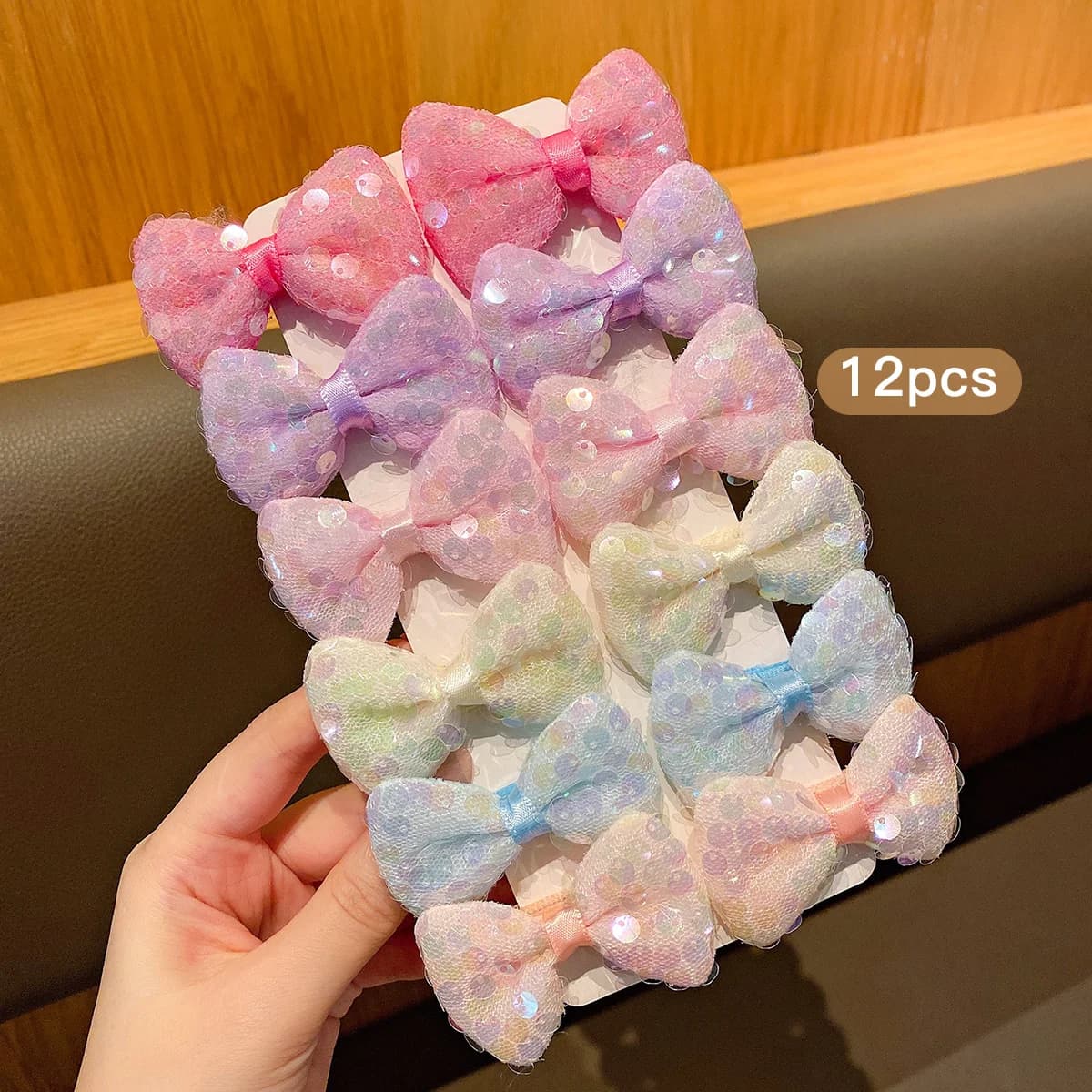 12 colorful sequin bow hair clips, sweet and stylish hair accessories suitable for daily use