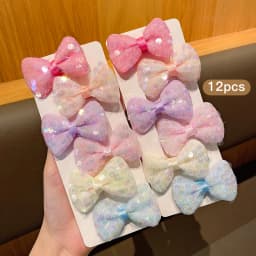 12 colorful sequin bow hair clips, sweet and stylish hair accessories suitable for daily use