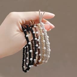 5PC Khaki Colorful Pearl Hair Ties for Women Elastic Simple Elegant High-End Feeling Hair Ties For Women