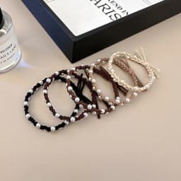 5PC Khaki Colorful Pearl Hair Ties for Women Elastic Simple Elegant High-End Feeling Hair Ties For Women