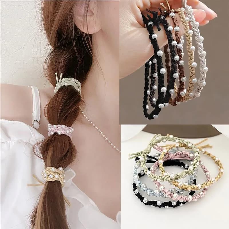 5PC Khaki Colorful Pearl Hair Ties for Women Elastic Simple Elegant High-End Feeling Hair Ties For Women