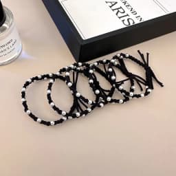 5PC Khaki Colorful Pearl Hair Ties for Women Elastic Simple Elegant High-End Feeling Hair Ties For Women