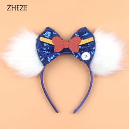 Chic Design Plush Mouse Ears Headband For Girls Turning Red Character Hairband 5" Velvet Bow Party Cosplay Hair Accessories