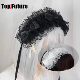 Streetwear Y2k Girl Women Gothic Lolita Cosplay Harajuku Punk Steampunk Lace Spike Cross Hairbands Hairband Fold Bow Eye Mask