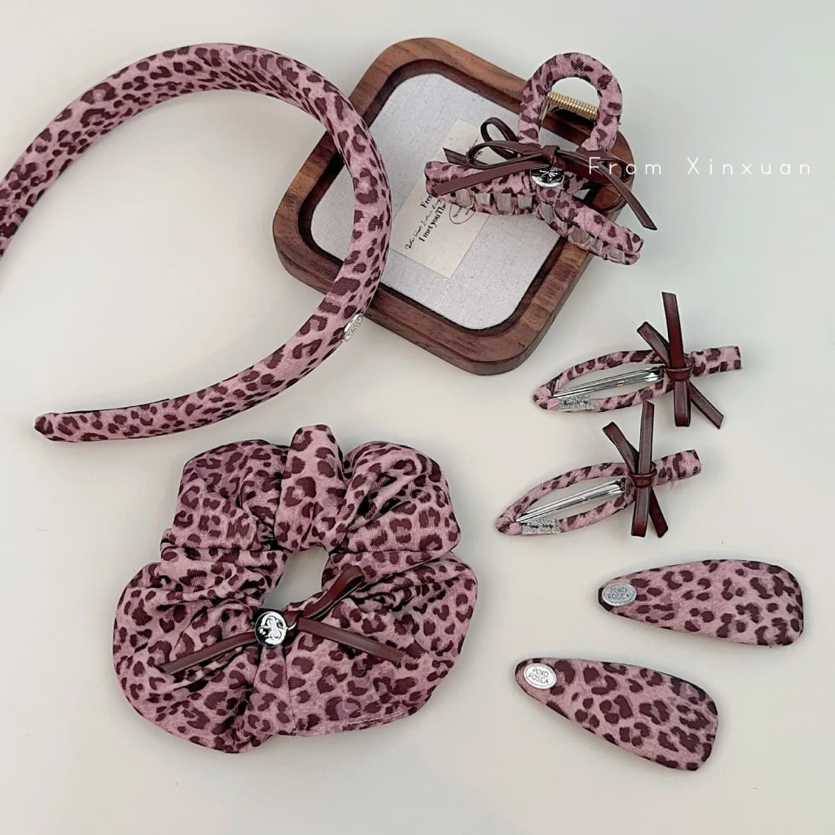 Sexy Pink Leopard Print Headband Hairclips Scrunchies High Quality Pink Purple PU Leather Leopard Hair Ties Barrettes Hair Claws