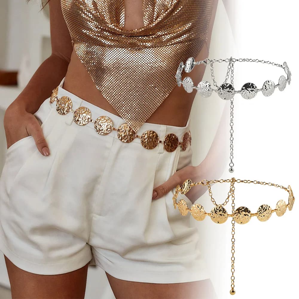 Elegant Ladies Metal Waist Gold Chain Belt Round Irregular Body Chain Sexy Accessory Beho Adjustable Belts For Women Punk