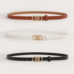 1pcs set Triple Rings Buckle Belt Classic PU Leather Thin Belt Casual Pin Buckle Waist Bands For Pants Jeans Dress
