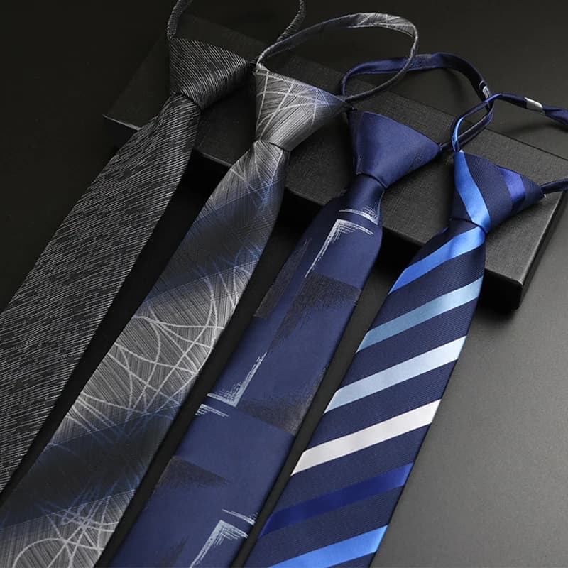 Luxury 7cm Mens Tie Pre-tied Easy Wear Neck Tie For Men Zipper Lazy Pre-tied Business Wedding Stripes Plaid Women Necktie