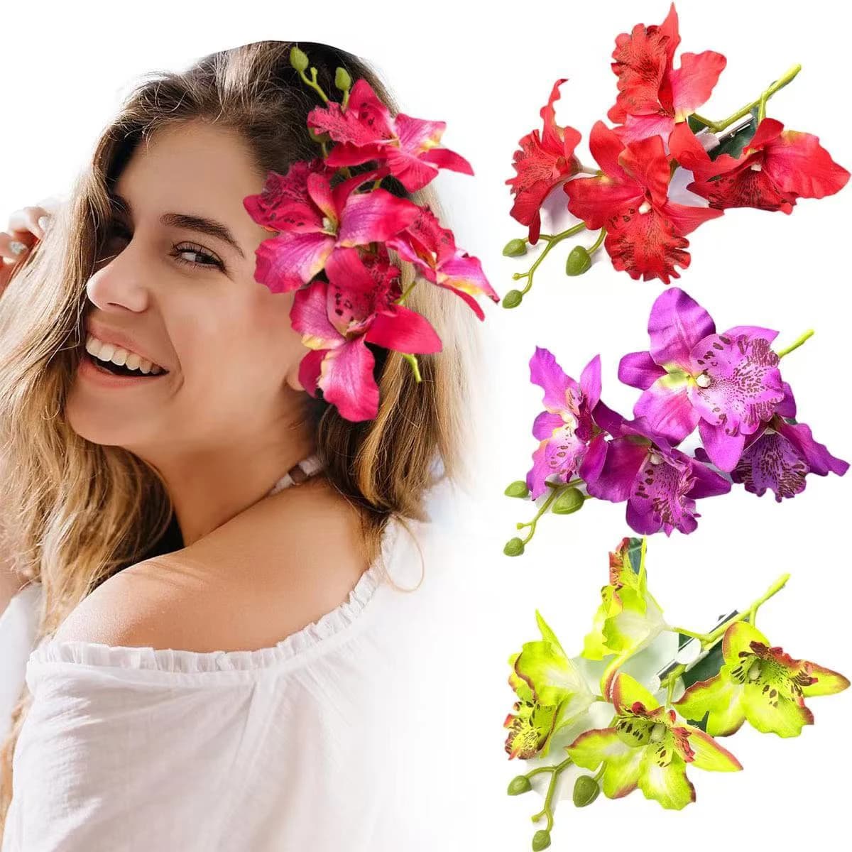 1pc Thai Orchid Hairpin Head Flower, Fairy Flower Headwear, Bride Bridesmaid Hair Coiled Side Clip, Suitable for Vacation