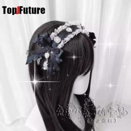 Subculture Y2K Girl Women's Harajuku Steampunk Gothic Lolita Punk Lace Diamond Bow Lace Ruffle Headband Hair Bands Barrettes