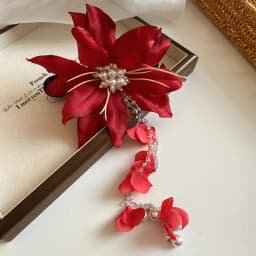 Yellow Fabric Flower Hairpins for Women Glass Beads Petal Tassel Spring Clips Sweet Romantic Hairgrips Holiday Hair Accessories