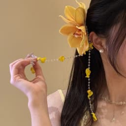Yellow Fabric Flower Hairpins for Women Glass Beads Petal Tassel Spring Clips Sweet Romantic Hairgrips Holiday Hair Accessories