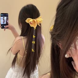 Yellow Fabric Flower Hairpins for Women Glass Beads Petal Tassel Spring Clips Sweet Romantic Hairgrips Holiday Hair Accessories