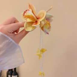 Yellow Fabric Flower Hairpins for Women Glass Beads Petal Tassel Spring Clips Sweet Romantic Hairgrips Holiday Hair Accessories