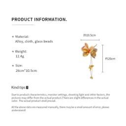 Yellow Fabric Flower Hairpins for Women Glass Beads Petal Tassel Spring Clips Sweet Romantic Hairgrips Holiday Hair Accessories