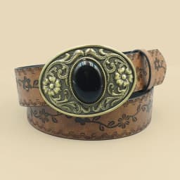 Retro Court Style Black Turquoise Inlaid Women's Belt, Western Denim Style, Niche Women's Belt, Carved Black Gemstone Belt