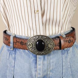 Retro Court Style Black Turquoise Inlaid Women's Belt, Western Denim Style, Niche Women's Belt, Carved Black Gemstone Belt