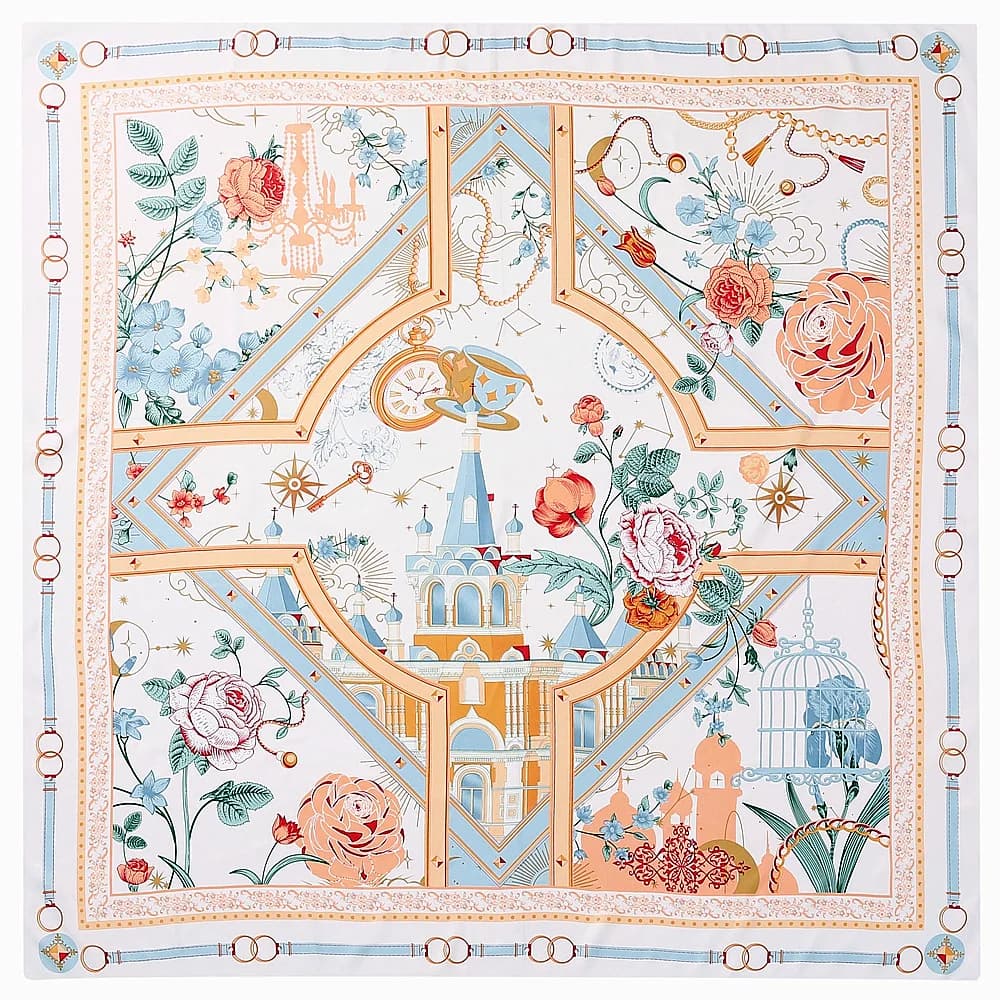 130CM Silk Scarf Women Flowers Print Stoles Square Scarves Wraps Large Bandana Kerchief Hijabs Female Foulards Female Bow Ties