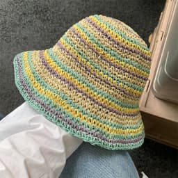 Rainbow Sun hat Women's Summer Hat Wide Brimmed Striped Sun Protection Fisherman Cap Bucket Hat Colorful Foldable Sunhat New