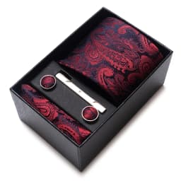 Holiday Gift Box Brand Tie Handkerchief Cufflink Set For Men Necktie Red Paisley Suit Acessorisess Fit Wedding Gravats