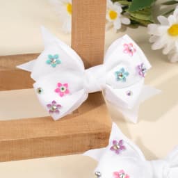 2Pcs Bow Hair Clip Rhinestone Flower Ribbon Solid Color Simple Barrette Baby Girl Kid School Play Party Accessories Hairpin Gift
