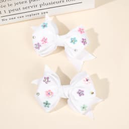 2Pcs Bow Hair Clip Rhinestone Flower Ribbon Solid Color Simple Barrette Baby Girl Kid School Play Party Accessories Hairpin Gift