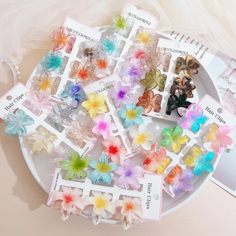 6Pcs Fashion Colorful Transparent Flower Small Hair Claw Clips clamp Hairpin Barrette For Thick Thin Hair Accessories For Women