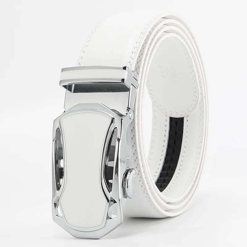 2025 White Color Elegant Men Women Unisex Genuine Leather Belts Automatic Buckle Luxury Brand High Quality Belts Famous Business