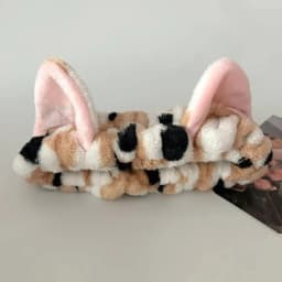 3pcs/set Cute Cat Ear Leopard Print Headband For Women Girls Spa Washing Face and Makeup Headband Elastic Wrist Strap