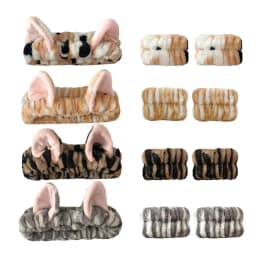 3pcs/set Cute Cat Ear Leopard Print Headband For Women Girls Spa Washing Face and Makeup Headband Elastic Wrist Strap