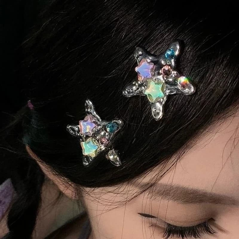 Colorful Star Hair Clips Y2K Metal Duckbill Hairpins Cute Small Hair Claws Sweet Edgy Dopamine Hair Accessories Side Bangs Clip