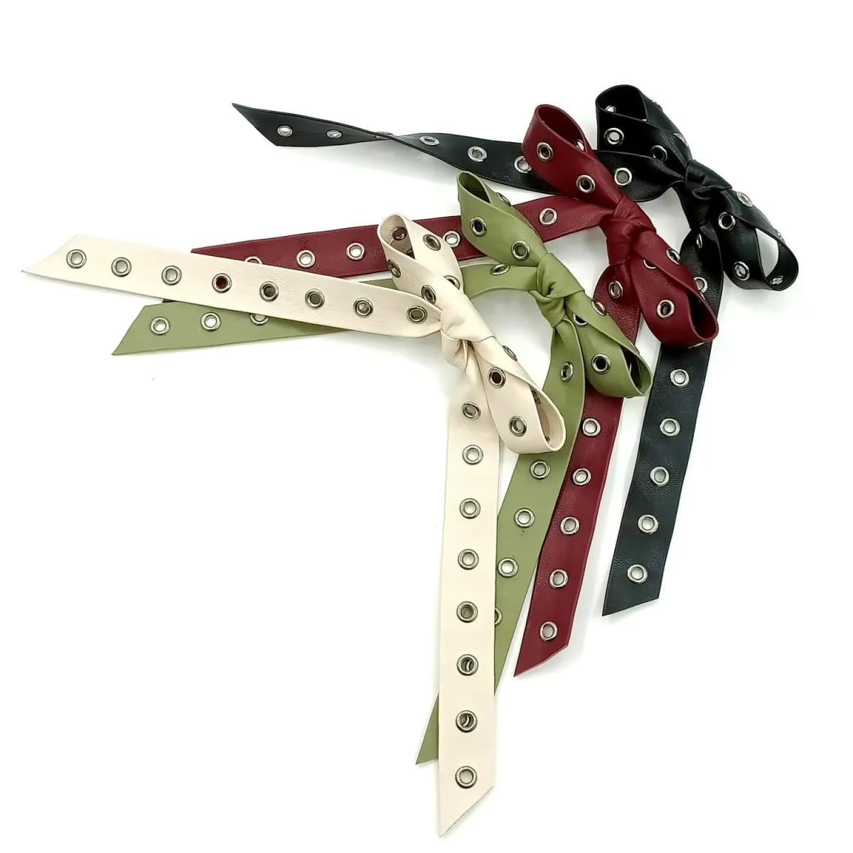 PU Rivet Bow Hair Clip for Women Punk Elegant Ancola Red AncoraRed Button Bow Hair Clips Women