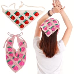Womens Triangle Knit Scarf Strawberry Headband Hair Cute Girl Accessories Crochet Head Scarf