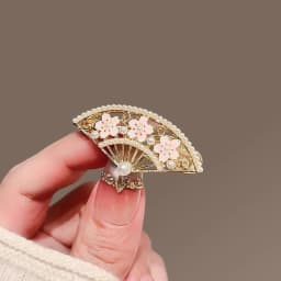 Temperament Pearl Sakura Fan Hair Clip For Women Super Fairy Side Bangs Clip Daily Alloy Duckbill Clip Hairpin Hair Accessories