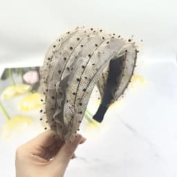 2025 New Luxury Pearl Hairband Women Elegant Mesh Wide Headband with Dots Fashion Hair Accessories Polka Dot Set  Hair Band