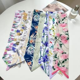 Fashion Floral Print Long Ribbons Hair Scarf for Women Satin Headband Long Silk Scarves Ribbon