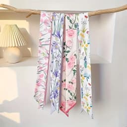 Fashion Floral Print Long Ribbons Hair Scarf for Women Satin Headband Long Silk Scarves Ribbon