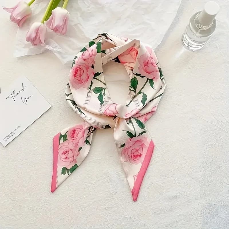 Fashion Floral Print Long Ribbons Hair Scarf for Women Satin Headband Long Silk Scarves Ribbon