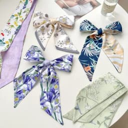 Fashion Floral Print Long Ribbons Hair Scarf for Women Satin Headband Long Silk Scarves Ribbon