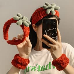 3pcs Wash Face Headband Soft Comfortable Plush Headband Wrist Strap Set For Girls Cartoon Cat Ear Shaped Wash Up Headband Kit