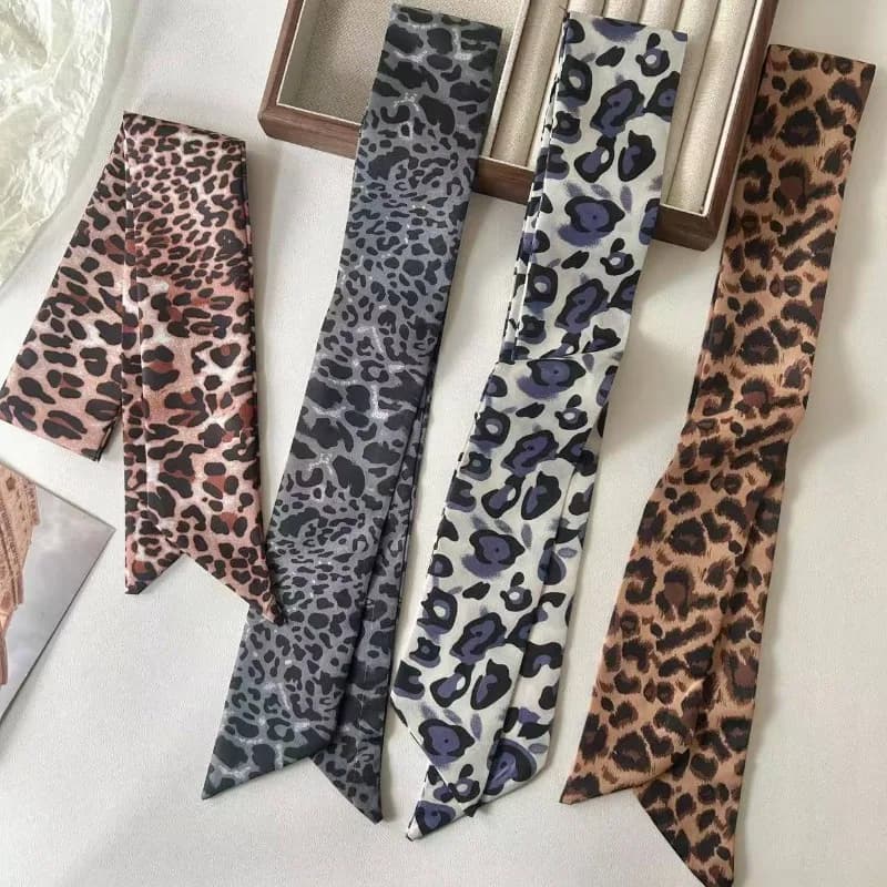 New leopard print silk scarf hair tie decorative for Women, Kawaii Aesthetic Hairband Style, Daily Office Party Holiday Gift
