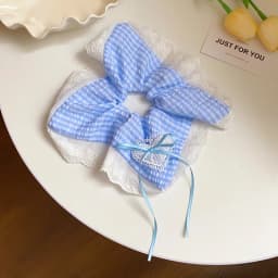 Fabric Striped Square Kerchief Scrunchies for Women Water Drop Imitation Pearl Pendant Ponytail Holders Personality Hair Bands