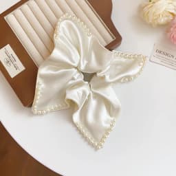 Fabric Striped Square Kerchief Scrunchies for Women Water Drop Imitation Pearl Pendant Ponytail Holders Personality Hair Bands