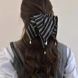Fabric Striped Square Kerchief Scrunchies for Women Water Drop Imitation Pearl Pendant Ponytail Holders Personality Hair Bands