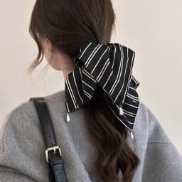 Fabric Striped Square Kerchief Scrunchies for Women Water Drop Imitation Pearl Pendant Ponytail Holders Personality Hair Bands