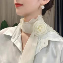 Fashion Luxury Chiffon Scarf Elegant Trendy Floral Scarf Shawl Versatile Detachable Rose Decor Neck Scarf For Women Girls Gifts